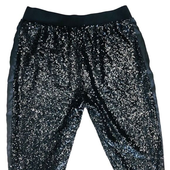 Victoria Secret Sport Pants Limited Edition Black Sequins Tuxedo Stripe Sz L - Picture 7 of 14